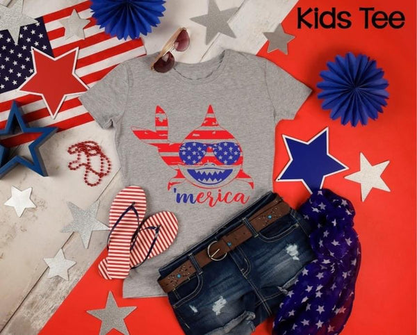Shark 'Merica" Style Flag Graphic Tee