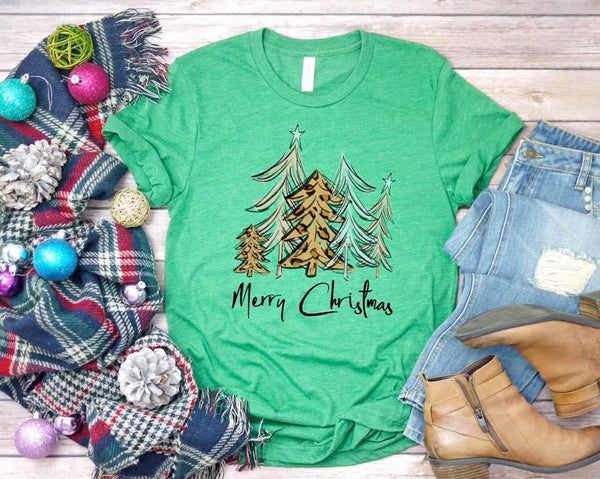 Merry Christmas Leopard Tree Graphic Tee