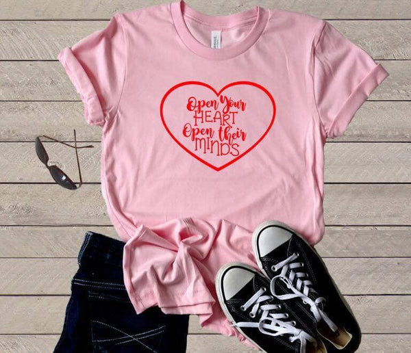 Open Your Heart, Open Their Minds Teacher Graphic Tee