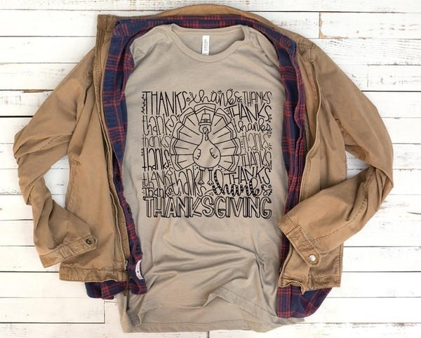 Thanksgiving Typography Turkey Graphic Tee