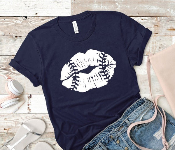 Distressed Baseball/Softball Lips Graphic Tee