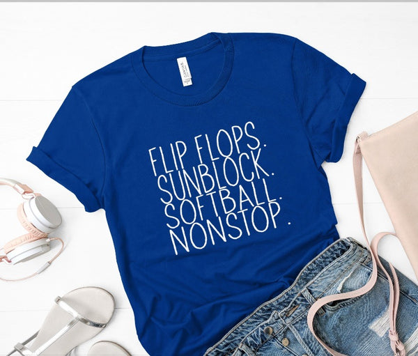 Flip Flops, Sunblock, Softball Nonstop Graphic Tee
