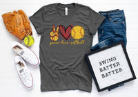 Peace, Love, Softball Graphic Tee