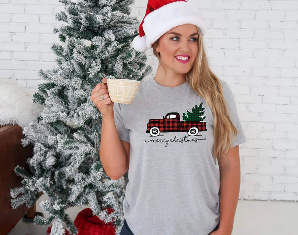 GRAPHIC TEE -  Merry Christmas | Christmas Tree | Buffalo plaid | Christmas Truck  | Unisex Shirt | Short Sleeve | Christmas Tree