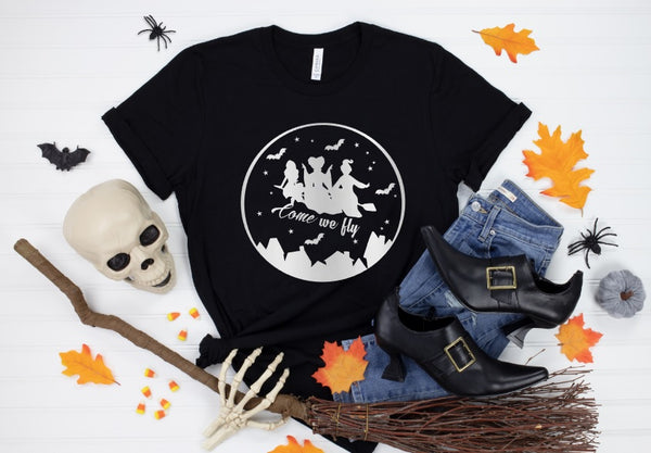 Witch Sisters, Come We Fly Screen Print Graphic Tee