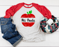 Personalized Apple Teacher Graphic Tee or Raglan