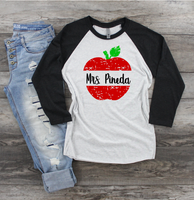 Personalized Apple Teacher Graphic Tee or Raglan